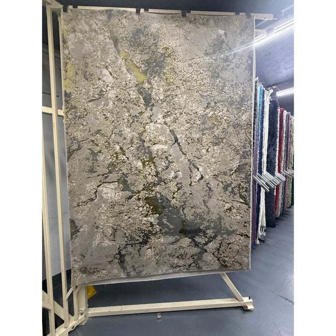 Aurora AU04 Galaxy Modern Abstract Distressed Marbled Metallic Shimmer Textured High-Density Soft Smooth Low Profile Polyblend Short-Pile Beige/Gold/Silver/Charcoal Grey/Cream Rug