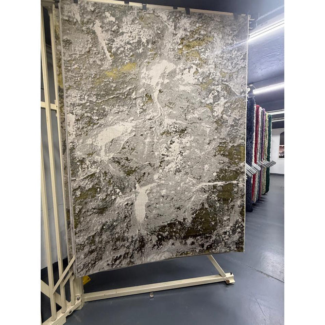 Aurora AU06 Lustre Modern Abstract Distressed Marbled Metallic Shimmer Textured High-Density Soft Smooth Low Profile Polyblend Short-Pile Silver/Gold/Beige/Cream/Pale Grey Rug