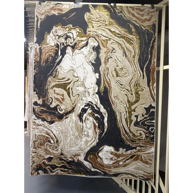 Aurora AU08 Marble Modern Abstract Distressed Marbled Metallic Shimmer Textured High-Density Soft Smooth Low Profile Polyblend Short-Pile Beige/Gold/Grey/Bronze/Cream/Black Rug