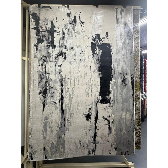 Aurora AU10 Glacier Modern Abstract Distressed Marbled Metallic Shimmer Textured High-Density Soft Smooth Low Profile Polyblend Short-Pile Silver/Grey/Black/Charcoal/Cream Rug