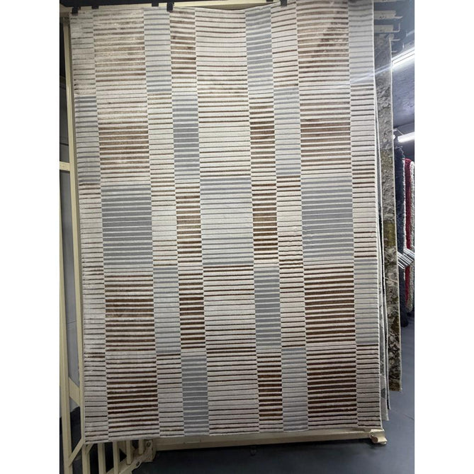 Aurora AU14 Ripple Modern Geometric Linear Distressed Metallic Shimmer Textured High-Density Soft Smooth Low Profile Polyblend Short-Pile Beige/Silver/Gold/Bronze/Champagne Rug