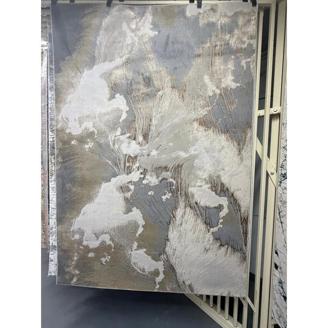 Aurora AU23 Etch Modern Abstract Distressed Marbled Metallic Shimmer Textured High-Density Soft Smooth Low Profile Polyblend Short-Pile Beige/Grey/Bronze/Cream Rug