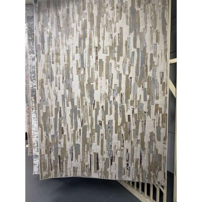 Aurora AU25 Impression Modern Linear Abstract Distressed Metallic Shimmer Textured High-Density Soft Smooth Low Profile Polyblend Short-Pile Grey/Beige/Cream/Gold Rug