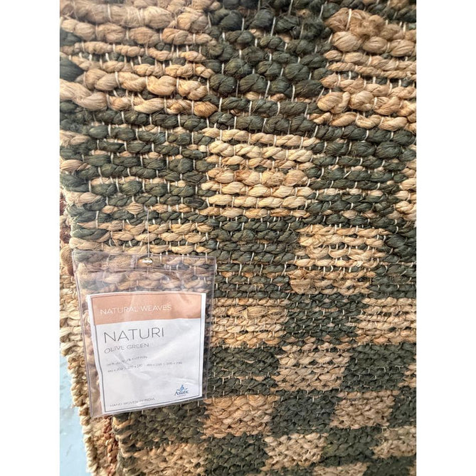 Naturi Jute Check Hand-Woven Textured Lightweight Flatweave Olive Green Rug