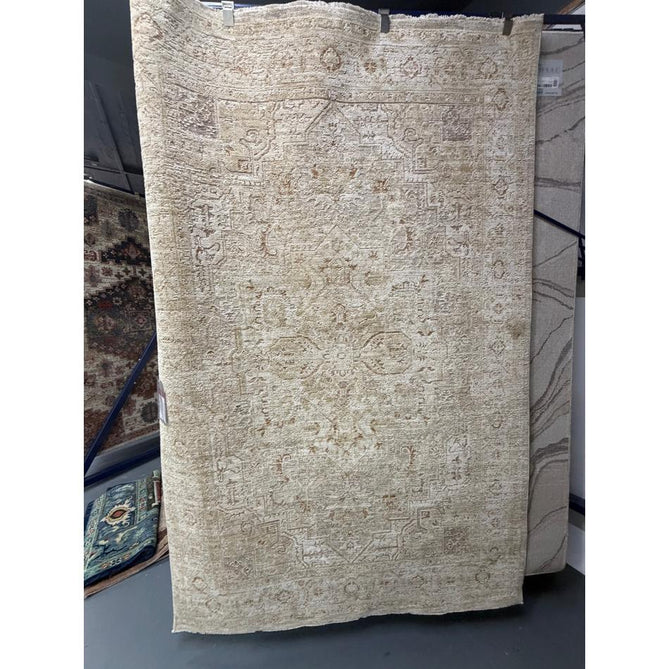 Heriz HE01 Serapi Traditional Persian Vintage Distressed Shimmer Tonal Textured Hi-Lo Space-Dyed Soft-Touch Polyester Low-Profile Short Pile Beige Runner