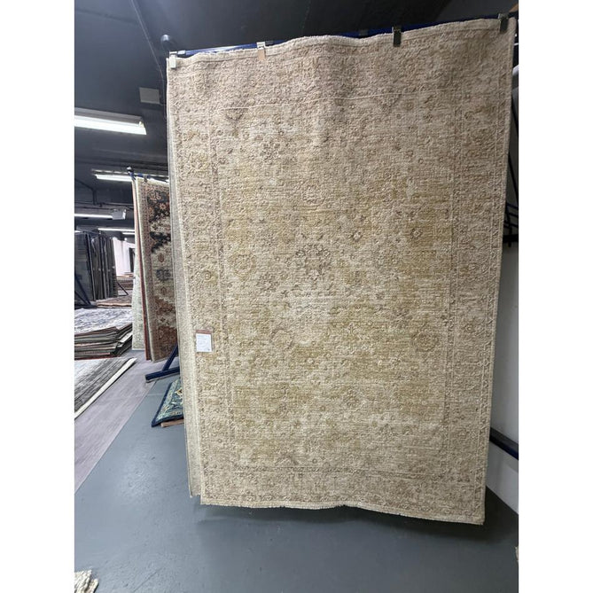 Heriz HE05 Ornate Traditional Persian Vintage Distressed Shimmer Tonal Textured Hi-Lo Space-Dyed Soft-Touch Polyester Low-Profile Short Pile Beige Runner