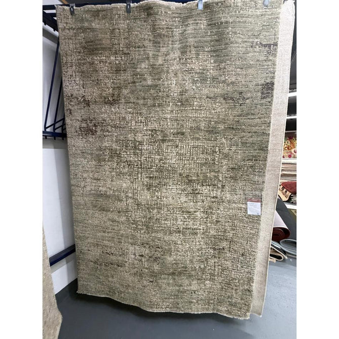 Heriz HE06 Patina Traditional Persian Vintage Distressed Shimmer Tonal Textured Hi-Lo Space-Dyed Soft-Touch Polyester Low-Profile Short Pile Green Rug
