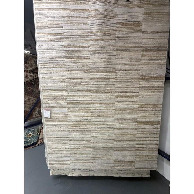 Anders AN08 Modern Abstract Linear Stripe Block Distressed Space-Dyed Shimmer Soft Raised Textured Low Profile Short Pile Polyblend Ivory/Beige/Golden Sand/Taupe Rug
