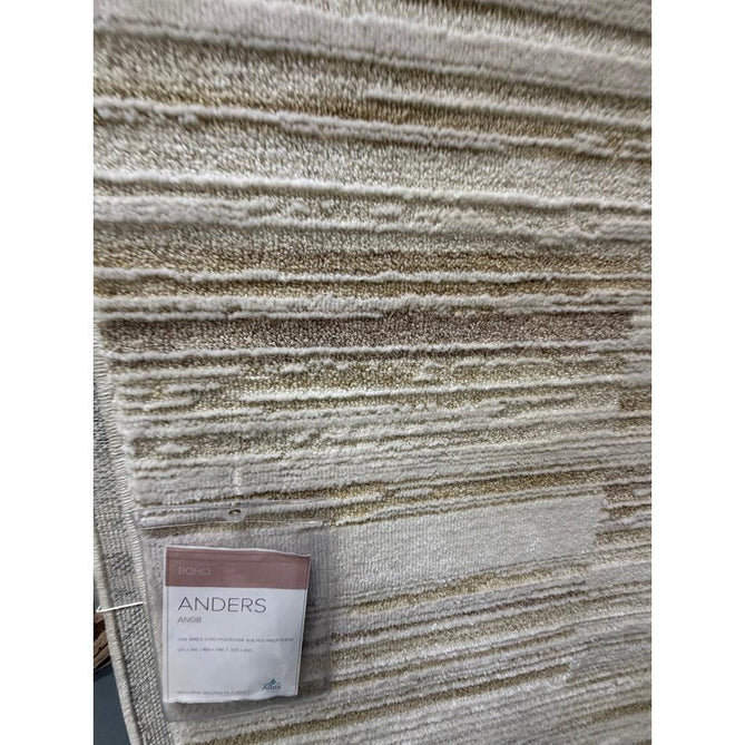Anders AN08 Modern Abstract Linear Stripe Block Distressed Space-Dyed Shimmer Soft Raised Textured Low Profile Short Pile Polyblend Ivory/Beige/Golden Sand/Taupe Rug