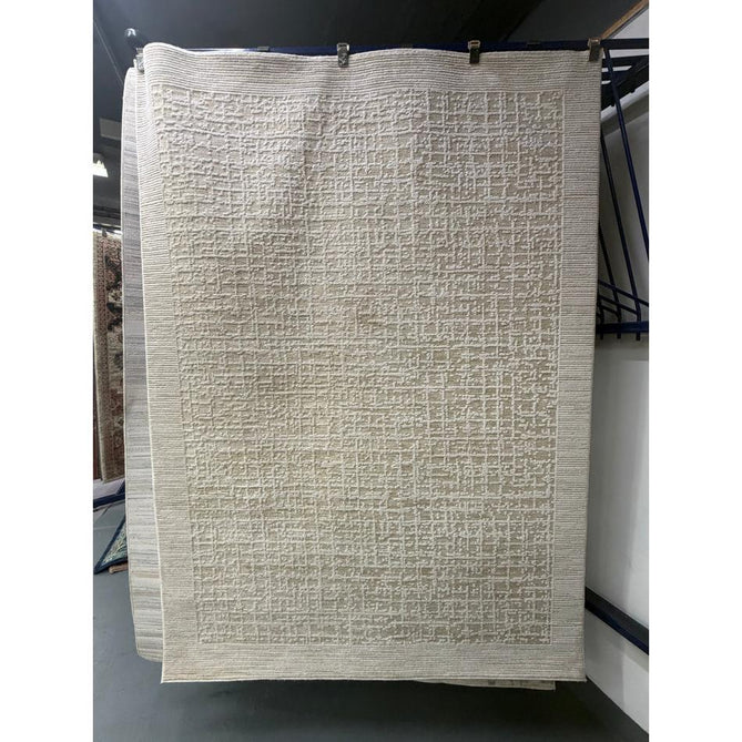 Anders AN10 Modern Criss-Cross Grid Border Distressed Space-Dyed Shimmer Soft Raised Textured Low Profile Short Pile Polyblend Beige/Ivory/Stone Rug
