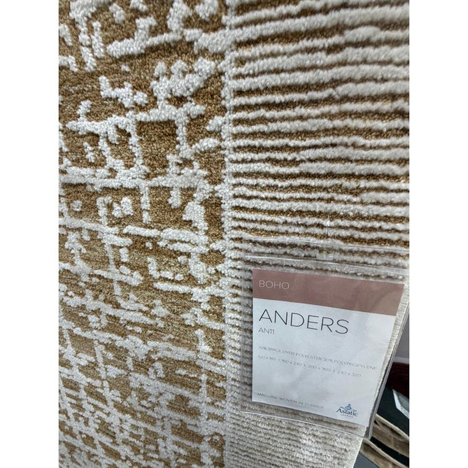 Anders AN11 Modern Criss-Cross Grid Border Distressed Space-Dyed Shimmer Soft Raised Textured Low Profile Short Pile Polyblend Warm Beige Tan/Cream/Taupe/Golden Tan/Mocha Rug