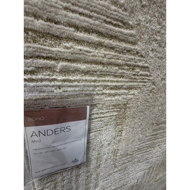 Anders AN12 Modern Subtle Chevron Distressed Space-Dyed Shimmer Soft Raised Textured Low Profile Short Pile Polyblend Cream/Warm Beige/Taupe Rug
