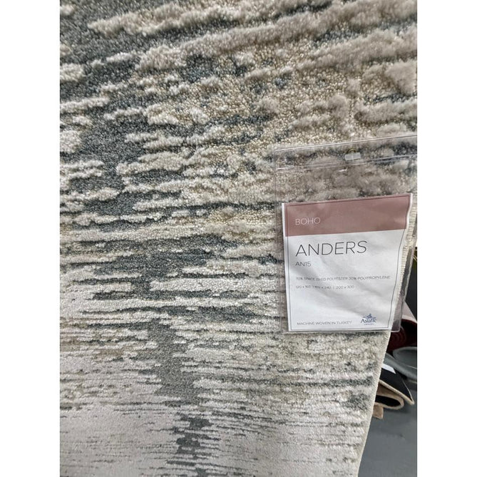 Anders AN15 Modern Vertical Striation Brushstroke Distressed Space-Dyed Shimmer Soft Raised Textured Low Profile Short Pile Polyblend Ivory/Steel Blue/Grey/Beige Rug