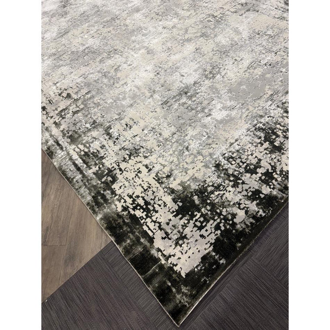 Kuza Border Modern Abstract Distressed Shimmer Hi-Lo Textured Soft Velvety Touch High-Density Durable Easy-Care Short Pile Khaki/Light Grey/Cream Runner