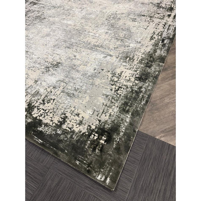 Kuza Border Modern Abstract Distressed Shimmer Hi-Lo Textured Soft Velvety Touch High-Density Durable Easy-Care Short Pile Khaki/Light Grey/Cream Runner