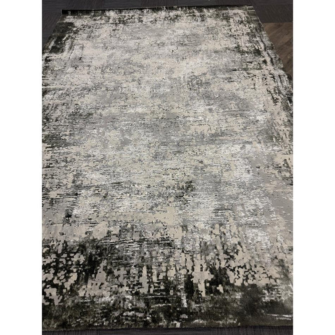Kuza Border Modern Abstract Distressed Shimmer Hi-Lo Textured Soft Velvety Touch High-Density Durable Easy-Care Short Pile Khaki/Light Grey/Cream Runner