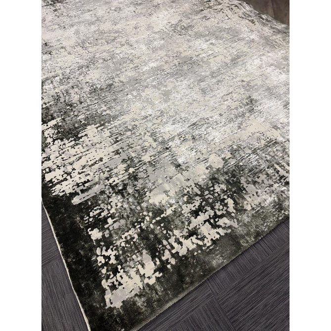 Kuza Border Modern Abstract Distressed Shimmer Hi-Lo Textured Soft Velvety Touch High-Density Durable Easy-Care Short Pile Khaki/Light Grey/Cream Runner
