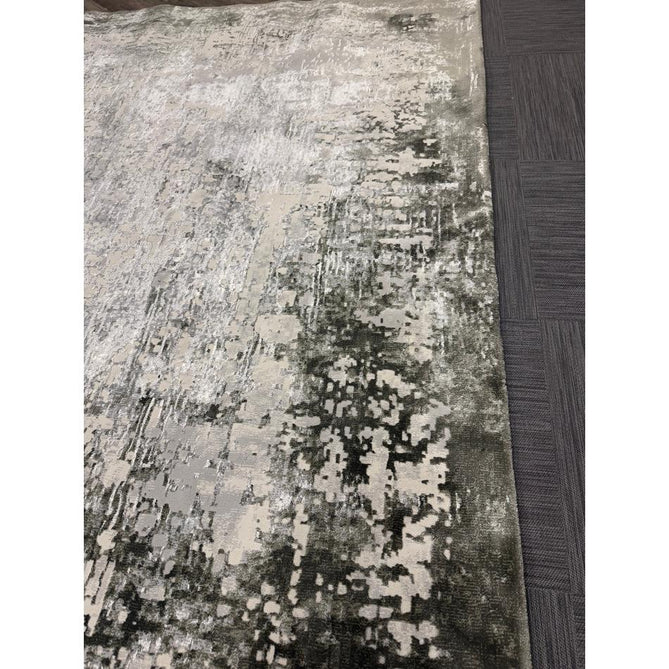 Kuza Border Modern Abstract Distressed Shimmer Hi-Lo Textured Soft Velvety Touch High-Density Durable Easy-Care Short Pile Khaki/Light Grey/Cream Runner