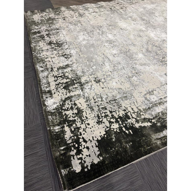 Kuza Border Modern Abstract Distressed Shimmer Hi-Lo Textured Soft Velvety Touch High-Density Durable Easy-Care Short Pile Khaki/Light Grey/Cream Runner