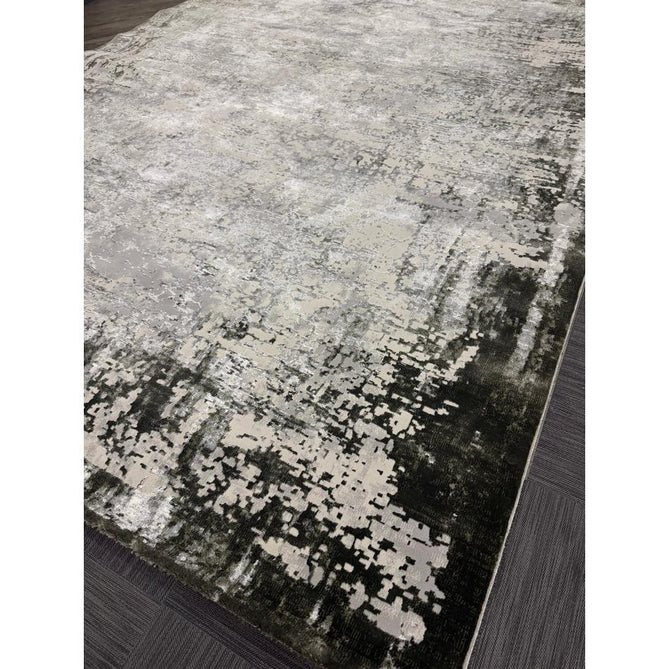 Kuza Border Modern Abstract Distressed Shimmer Hi-Lo Textured Soft Velvety Touch High-Density Durable Easy-Care Short Pile Khaki/Light Grey/Cream Runner