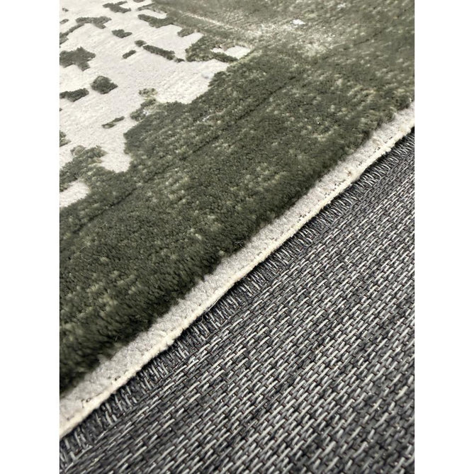 Kuza Border Modern Abstract Distressed Shimmer Hi-Lo Textured Soft Velvety Touch High-Density Durable Easy-Care Short Pile Khaki/Light Grey/Cream Runner