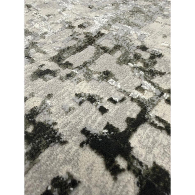 Kuza Border Modern Abstract Distressed Shimmer Hi-Lo Textured Soft Velvety Touch High-Density Durable Easy-Care Short Pile Khaki/Light Grey/Cream Runner