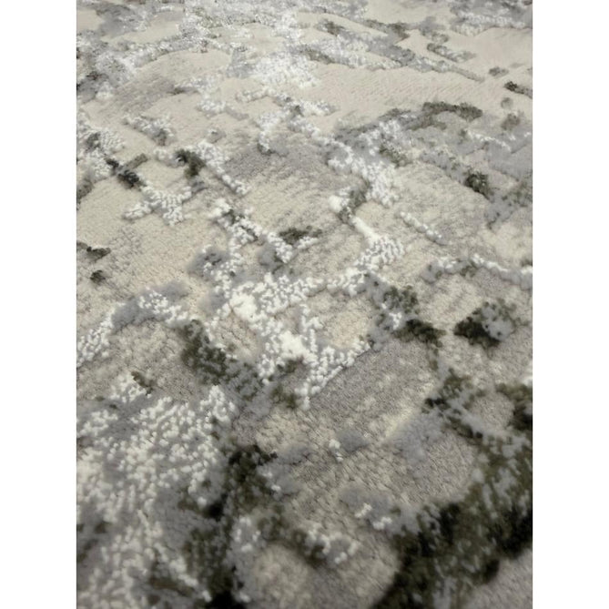 Kuza Border Modern Abstract Distressed Shimmer Hi-Lo Textured Soft Velvety Touch High-Density Durable Easy-Care Short Pile Khaki/Light Grey/Cream Runner
