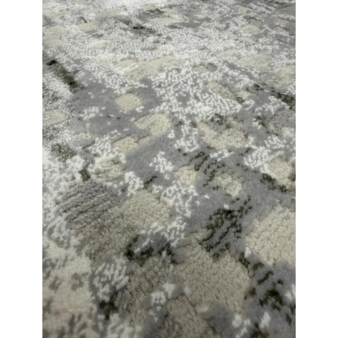 Kuza Border Modern Abstract Distressed Shimmer Hi-Lo Textured Soft Velvety Touch High-Density Durable Easy-Care Short Pile Khaki/Light Grey/Cream Runner