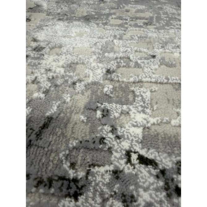 Kuza Border Modern Abstract Distressed Shimmer Hi-Lo Textured Soft Velvety Touch High-Density Durable Easy-Care Short Pile Khaki/Light Grey/Cream Runner
