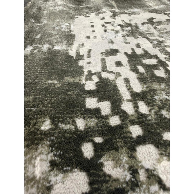 Kuza Border Modern Abstract Distressed Shimmer Hi-Lo Textured Soft Velvety Touch High-Density Durable Easy-Care Short Pile Khaki/Light Grey/Cream Runner