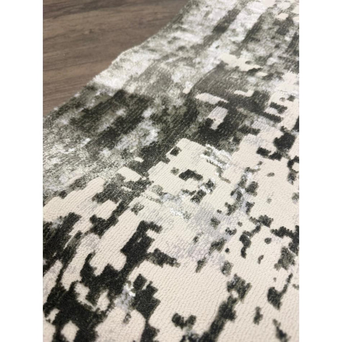 Kuza Border Modern Abstract Distressed Shimmer Hi-Lo Textured Soft Velvety Touch High-Density Durable Easy-Care Short Pile Khaki/Light Grey/Cream Runner
