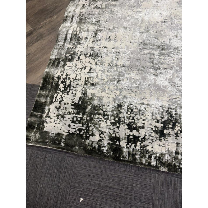 Kuza Border Modern Abstract Distressed Shimmer Hi-Lo Textured Soft Velvety Touch High-Density Durable Easy-Care Short Pile Khaki/Light Grey/Cream Runner