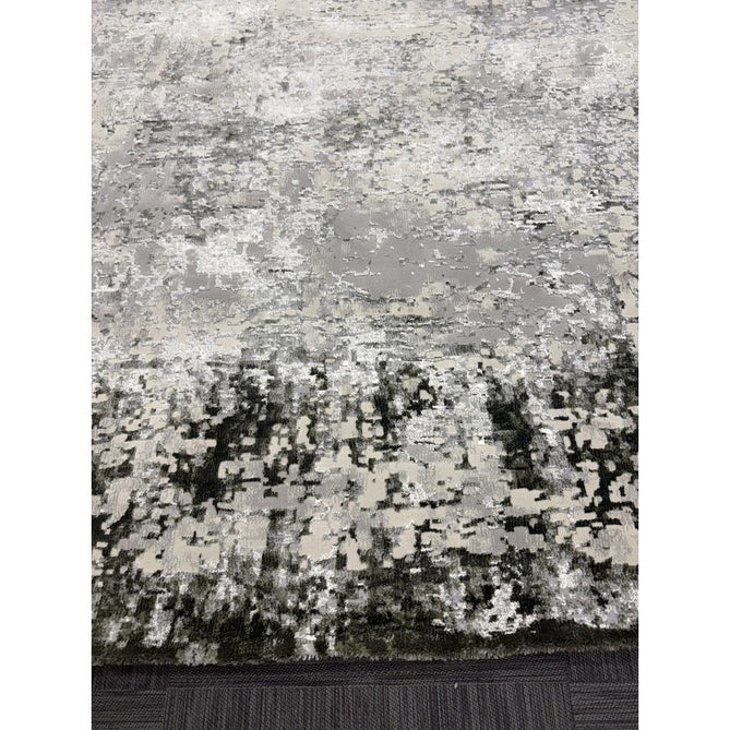 Kuza Border Modern Abstract Distressed Shimmer Hi-Lo Textured Soft Velvety Touch High-Density Durable Easy-Care Short Pile Khaki/Light Grey/Cream Runner
