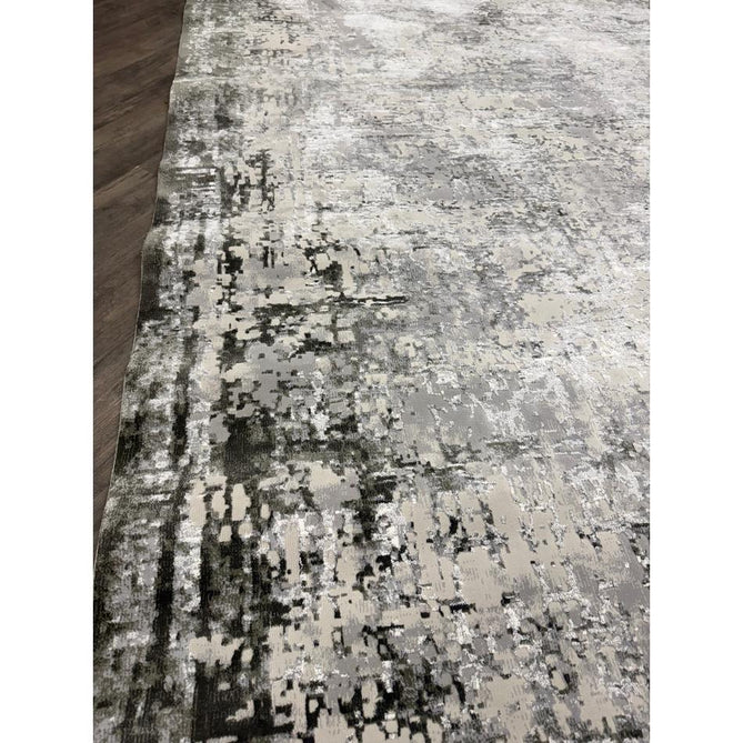 Kuza Border Modern Abstract Distressed Shimmer Hi-Lo Textured Soft Velvety Touch High-Density Durable Easy-Care Short Pile Khaki/Light Grey/Cream Runner