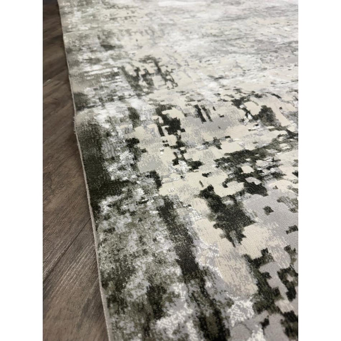 Kuza Border Modern Abstract Distressed Shimmer Hi-Lo Textured Soft Velvety Touch High-Density Durable Easy-Care Short Pile Khaki/Light Grey/Cream Runner