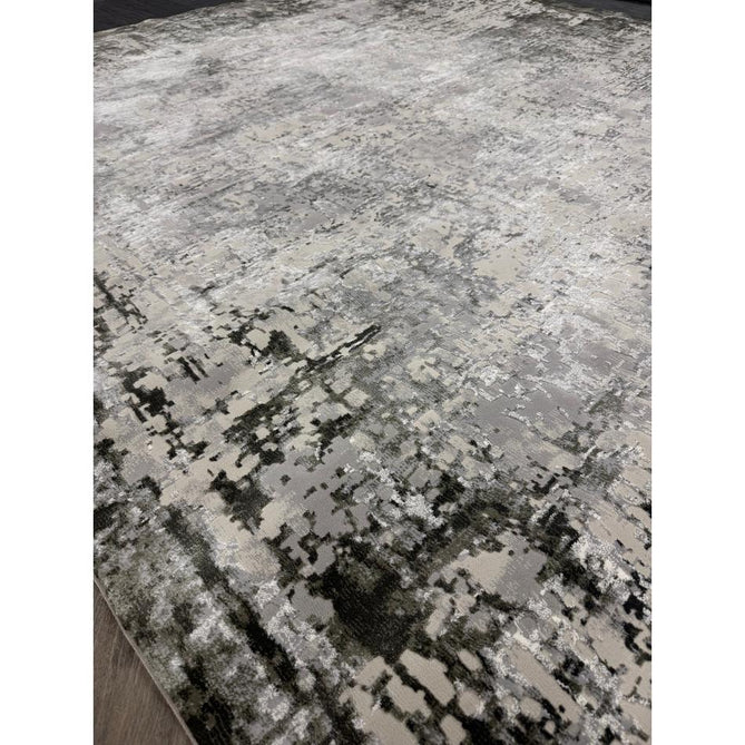 Kuza Border Modern Abstract Distressed Shimmer Hi-Lo Textured Soft Velvety Touch High-Density Durable Easy-Care Short Pile Khaki/Light Grey/Cream Runner