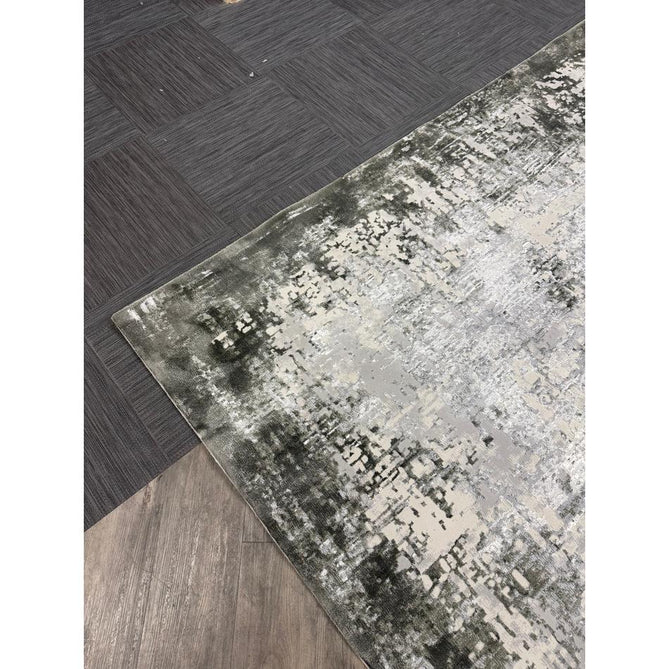 Kuza Border Modern Abstract Distressed Shimmer Hi-Lo Textured Soft Velvety Touch High-Density Durable Easy-Care Short Pile Khaki/Light Grey/Cream Runner