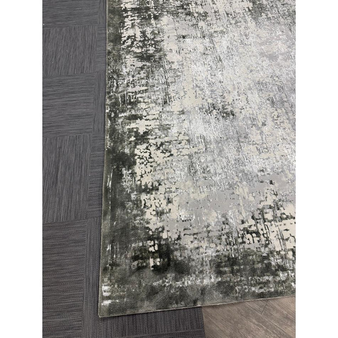 Kuza Border Modern Abstract Distressed Shimmer Hi-Lo Textured Soft Velvety Touch High-Density Durable Easy-Care Short Pile Khaki/Light Grey/Cream Runner