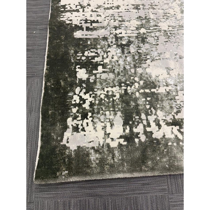 Kuza Border Modern Abstract Distressed Shimmer Hi-Lo Textured Soft Velvety Touch High-Density Durable Easy-Care Short Pile Khaki/Light Grey/Cream Runner