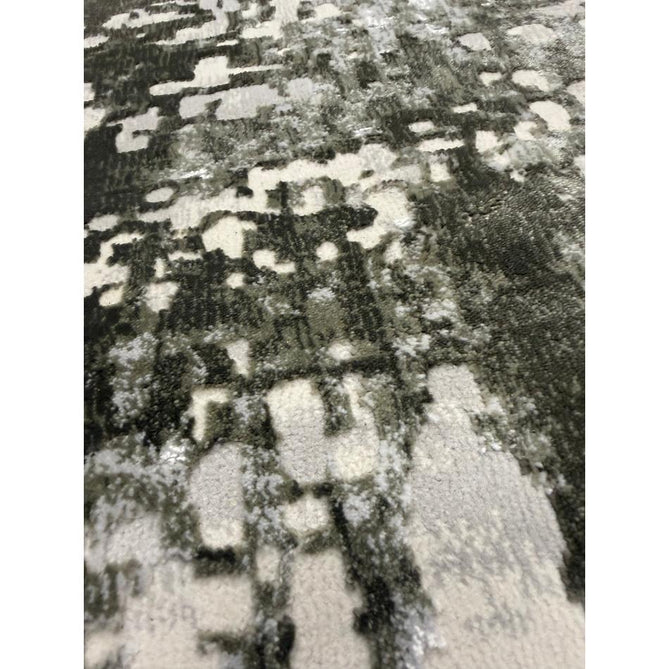 Kuza Border Modern Abstract Distressed Shimmer Hi-Lo Textured Soft Velvety Touch High-Density Durable Easy-Care Short Pile Khaki/Light Grey/Cream Runner