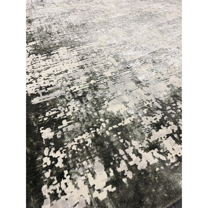 Kuza Border Modern Abstract Distressed Shimmer Hi-Lo Textured Soft Velvety Touch High-Density Durable Easy-Care Short Pile Khaki/Light Grey/Cream Runner