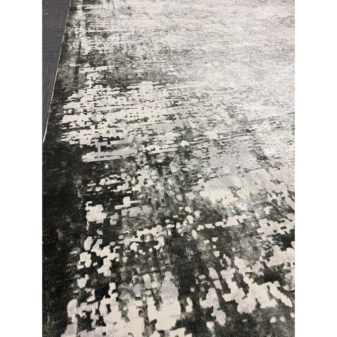 Kuza Border Modern Abstract Distressed Shimmer Hi-Lo Textured Soft Velvety Touch High-Density Durable Easy-Care Short Pile Khaki/Light Grey/Cream Runner
