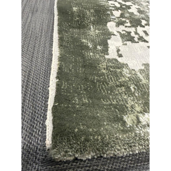 Kuza Border Modern Abstract Distressed Shimmer Hi-Lo Textured Soft Velvety Touch High-Density Durable Easy-Care Short Pile Khaki/Light Grey/Cream Runner