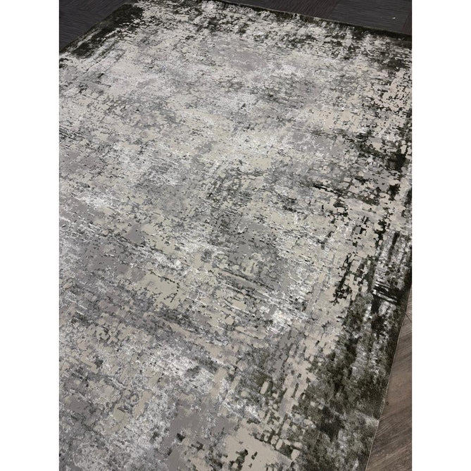 Kuza Border Modern Abstract Distressed Shimmer Hi-Lo Textured Soft Velvety Touch High-Density Durable Easy-Care Short Pile Khaki/Light Grey/Cream Runner