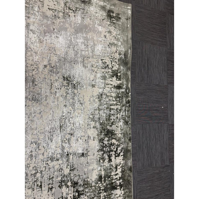Kuza Border Modern Abstract Distressed Shimmer Hi-Lo Textured Soft Velvety Touch High-Density Durable Easy-Care Short Pile Khaki/Light Grey/Cream Runner