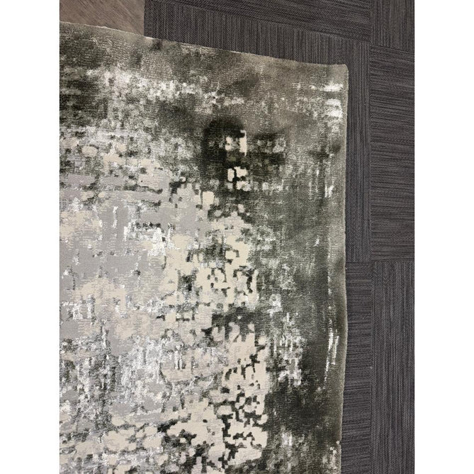 Kuza Border Modern Abstract Distressed Shimmer Hi-Lo Textured Soft Velvety Touch High-Density Durable Easy-Care Short Pile Khaki/Light Grey/Cream Runner