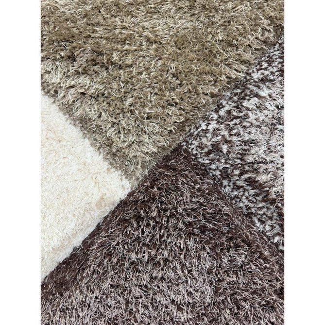 Olympia 2239 Modern 3D Geometric Interlocking Blocks Metallic Shimmer Soft Plush Carved Hi-Lo Textured Tonal Polyester Shaggy Beige/Brown/Cream Rug