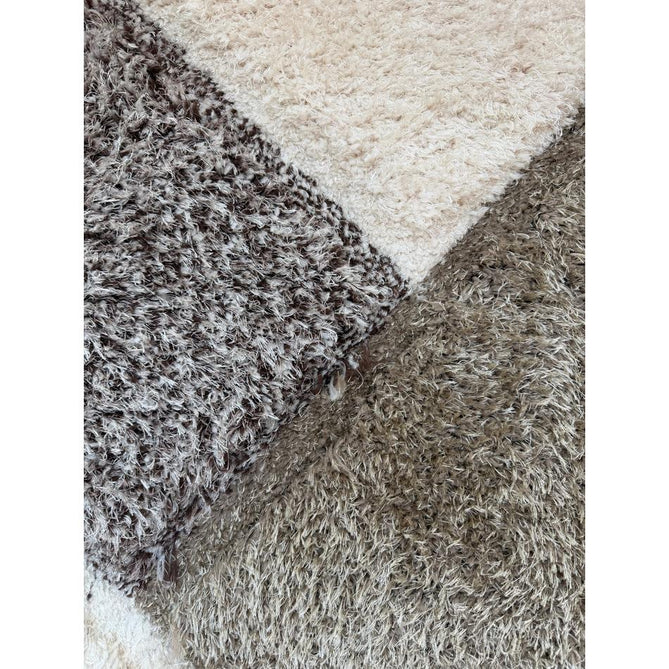 Olympia 2239 Modern 3D Geometric Interlocking Blocks Metallic Shimmer Soft Plush Carved Hi-Lo Textured Tonal Polyester Shaggy Beige/Brown/Cream Rug