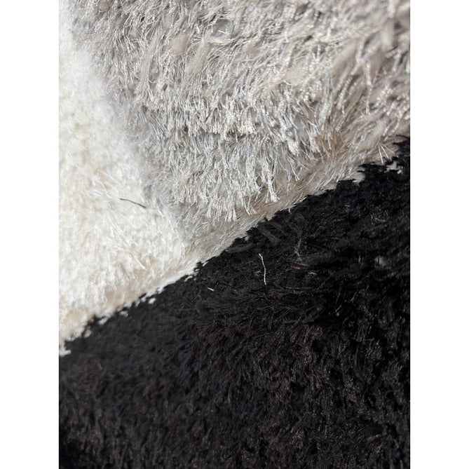 Olympia 2239 Modern 3D Geometric Interlocking Blocks Metallic Shimmer Soft Plush Carved Hi-Lo Textured Tonal Polyester Shaggy Black/White/Grey Rug