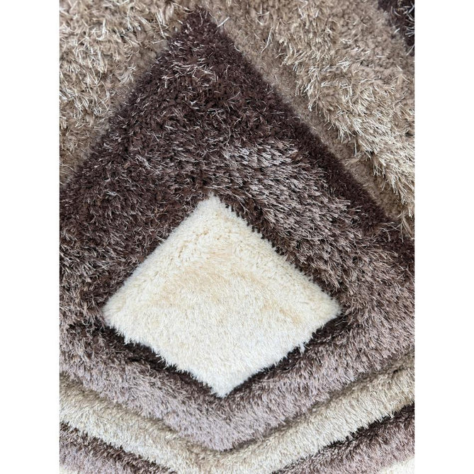 Olympia GR224 Modern 3D Geometric Diamond Metallic Shimmer Soft Plush Carved Hi-Lo Textured Tonal Polyester Shaggy Beige/Brown/Cream Rug